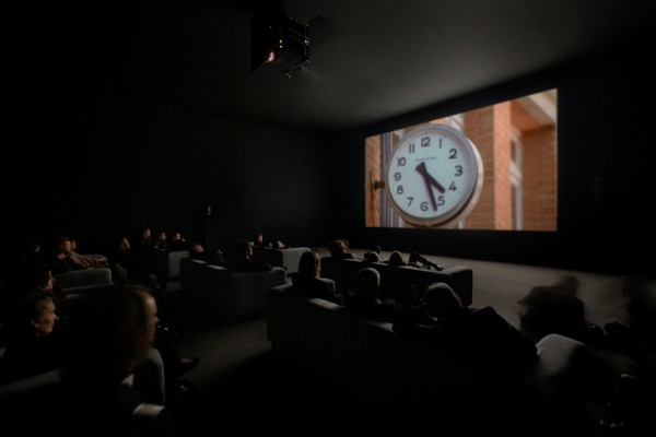 Christian Marclay, installation view of The Clock, 2010; single-channel video with sound; twenty-four hours; White Cube Mason’s Yard, London, October 15–November 13, 2010; courtesy Paula Cooper Gallery, New York, and White Cube, London; photo: Todd-White Photography; © Christian Marclay